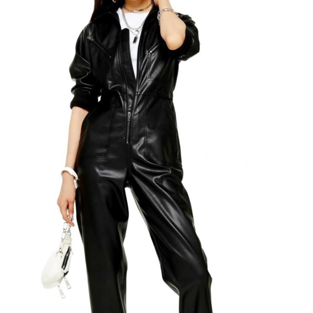 Topshop faux leather boiler suit / jumpsuit